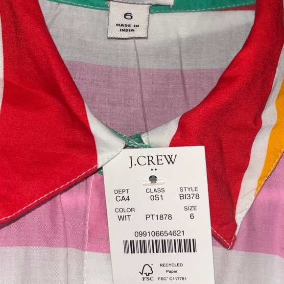 J CREW RAINBOW STRIPED COLLARED SHIRT MIDI TIE WAIST DRESS NWT - Picture 7 of 7